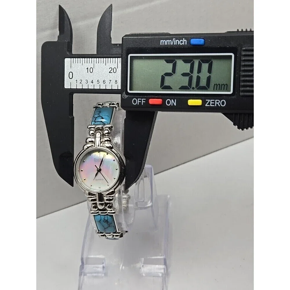 Womens Kristine Silver Tone Faux Turquoise Link Bracelet Watch New Battery Boho